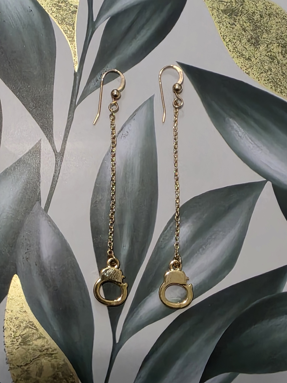 Gold Drop Handcuff Charm Dangle Earrings